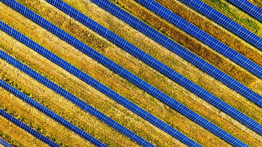 Oblique aerial of a solar farm